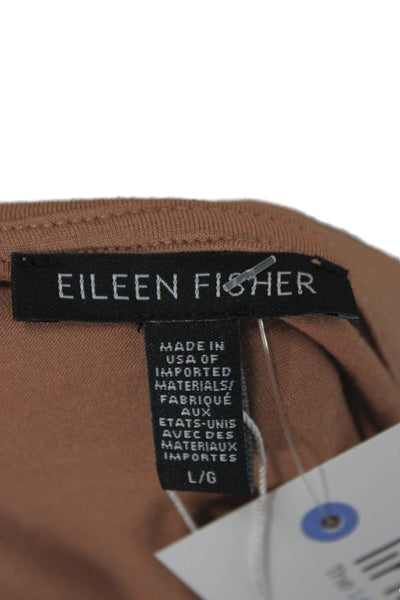 Eileen Fisher Womens Basic Brown Tencel Crew Neck Sleeveless T Shirt Size L