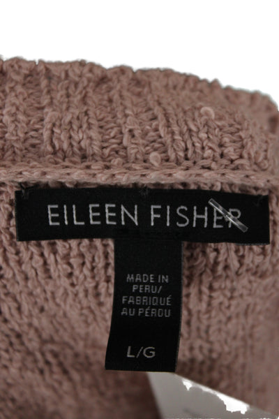 Eileen Fisher Women Pullover Sweater Pink Organic Cotton Long Sleeve Size L