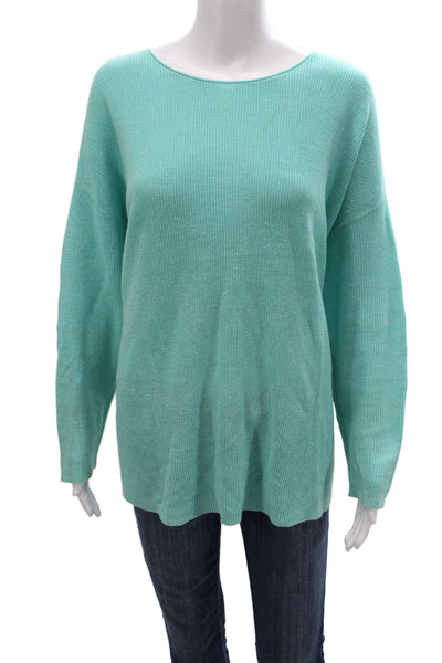 Eileen Fisher Women Pullover Sweater Green Boat Neck Long Sleeve Size L