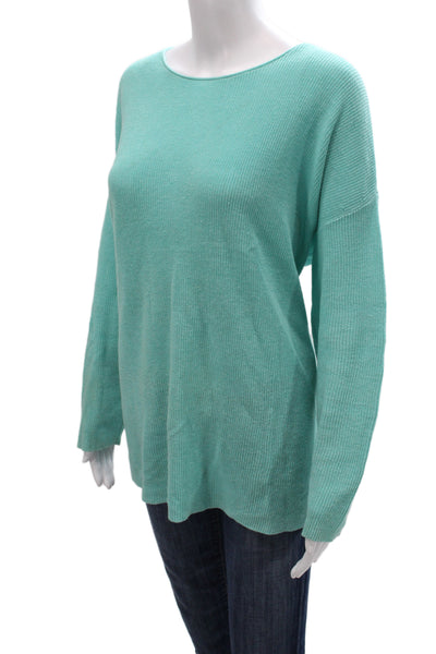Eileen Fisher Women Pullover Sweater Green Boat Neck Long Sleeve Size L