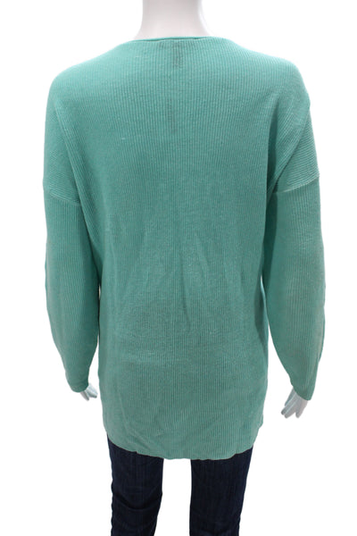 Eileen Fisher Women Pullover Sweater Green Boat Neck Long Sleeve Size L