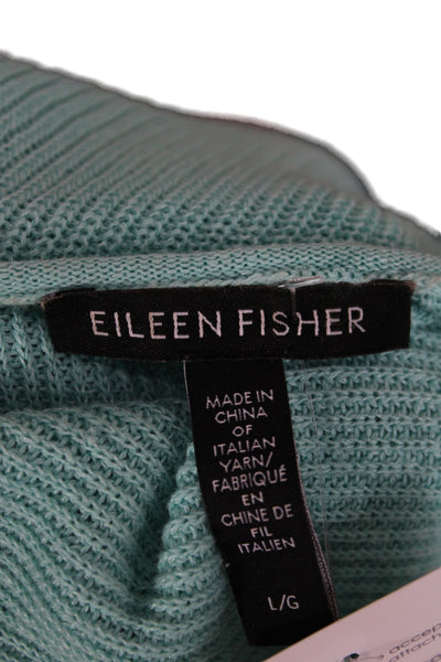 Eileen Fisher Women Pullover Sweater Green Boat Neck Long Sleeve Size L