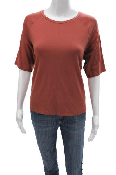 Eileen Fisher Women Red Basic T-Shirt Short Sleeve Tencel Lyocell Size L