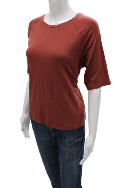 Eileen Fisher Women Red Basic T-Shirt Short Sleeve Tencel Lyocell Size L