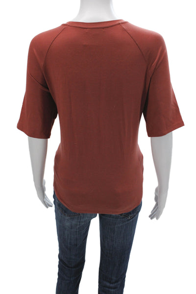 Eileen Fisher Women Red Basic T-Shirt Short Sleeve Tencel Lyocell Size L