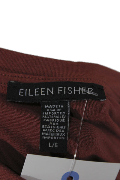 Eileen Fisher Women Red Basic T-Shirt Short Sleeve Tencel Lyocell Size L
