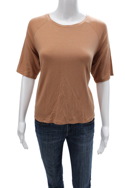 Eileen Fisher Women Basic Brown T Shirt Crew Neck Short Sleeve Size L