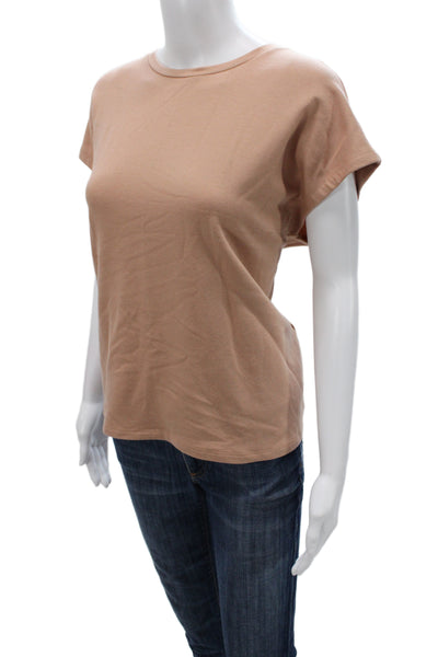 Eileen Fisher Womens Basic T Shirt Beige Tencel Crew Neck Sleeveless Size L