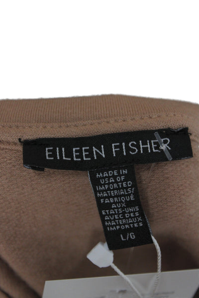Eileen Fisher Womens Basic T Shirt Beige Tencel Crew Neck Sleeveless Size L