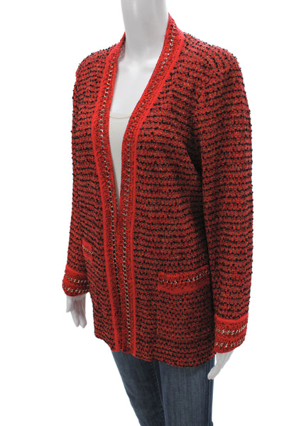 Misook Women Red Basic Jacket V-Neck Striped Long Sleeve Acrylic Size PXL