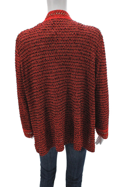 Misook Women Red Basic Jacket V-Neck Striped Long Sleeve Acrylic Size PXL