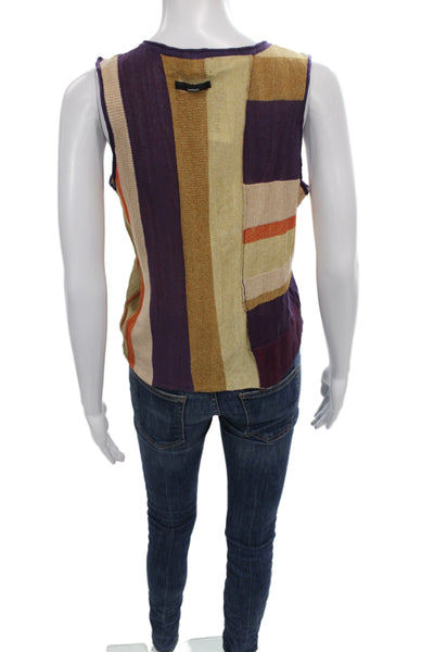Cotelac Women Purple Striped V-Neck Basic Tank Sleeveless Size S