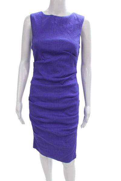 Nicole Miller Women Sheath Dress Purple Sleeveless Boatneck Linen Mini Size 4