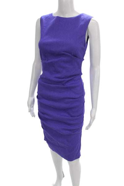 Nicole Miller Women Sheath Dress Purple Sleeveless Boatneck Linen Mini Size 4