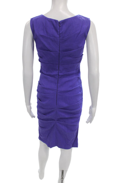 Nicole Miller Women Sheath Dress Purple Sleeveless Boatneck Linen Mini Size 4