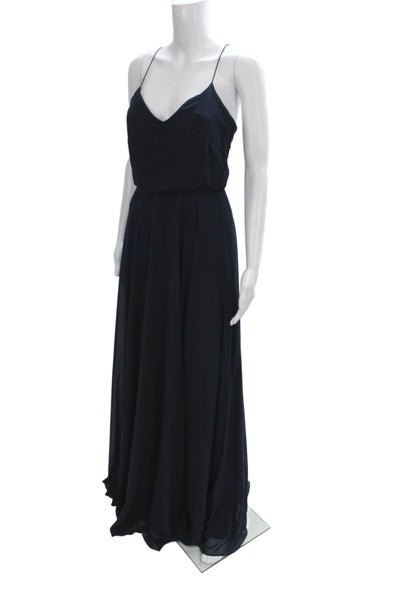 Jenny Yoo Collection Clothing Womens Blue V-Neck Sleeveless Long Dress Size 0X