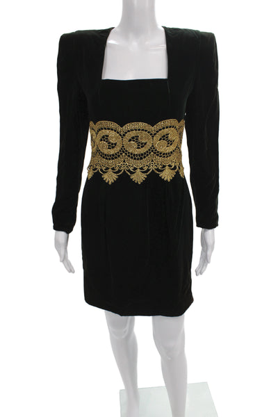 Carolina Herrera Women Sheath Dress Black Wool Long Sleeve Square Neck Size 4