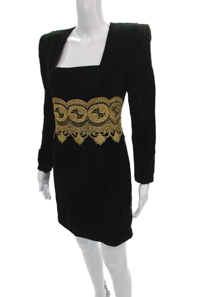 Carolina Herrera Women Sheath Dress Black Wool Long Sleeve Square Neck Size 4