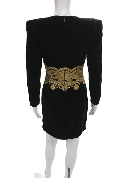 Carolina Herrera Women Sheath Dress Black Wool Long Sleeve Square Neck Size 4