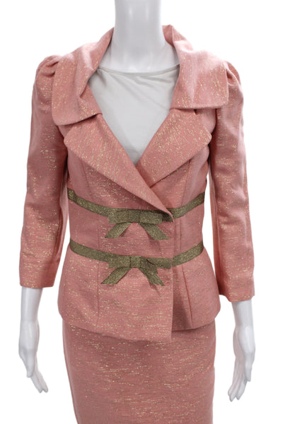 Tracy Reese Womens Lace Trim Long Sleeve Blazer Skirt Set Suit Pink Size 4 8