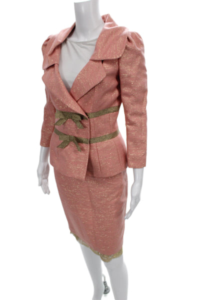 Tracy Reese Womens Lace Trim Long Sleeve Blazer Skirt Set Suit Pink Size 4 8
