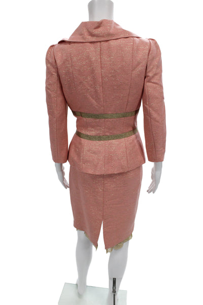 Tracy Reese Womens Lace Trim Long Sleeve Blazer Skirt Set Suit Pink Size 4 8