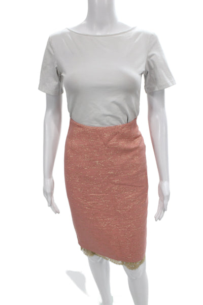 Tracy Reese Womens Lace Trim Long Sleeve Blazer Skirt Set Suit Pink Size 4 8