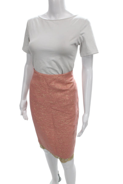 Tracy Reese Womens Lace Trim Long Sleeve Blazer Skirt Set Suit Pink Size 4 8