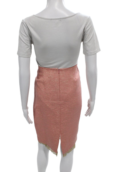 Tracy Reese Womens Lace Trim Long Sleeve Blazer Skirt Set Suit Pink Size 4 8
