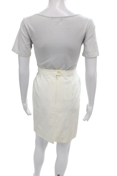 Laurel Womens Straight Pencil Skirt Ivory Button Mini Size 36