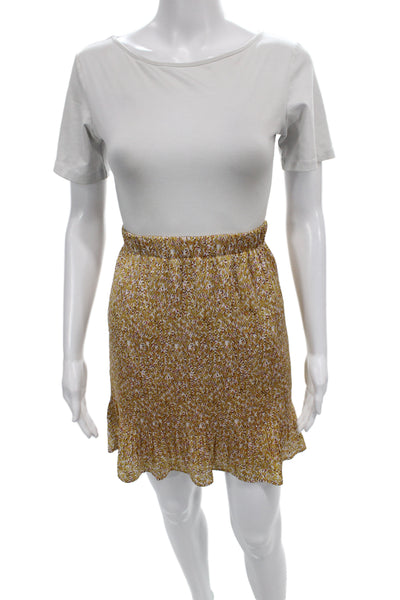 Cotelac Womens Mini Skirt Yellow Floral Pull On 100% Polyester Size 1