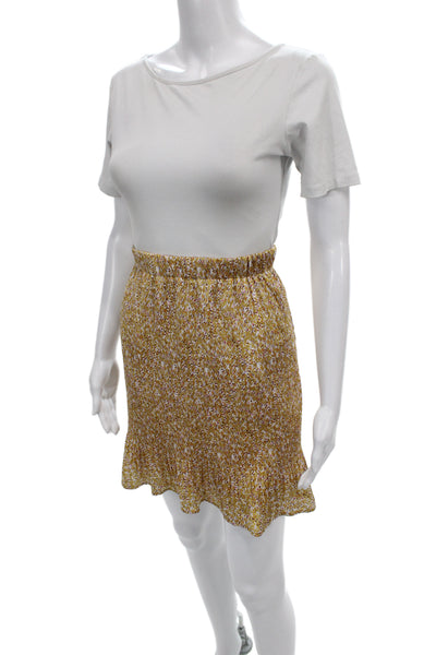 Cotelac Womens Mini Skirt Yellow Floral Pull On 100% Polyester Size 1