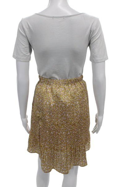 Cotelac Womens Mini Skirt Yellow Floral Pull On 100% Polyester Size 1