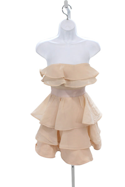 Ted Baker London Womens Beige Chiffon Off Shoulder Party Mini Dress Zip Size 0