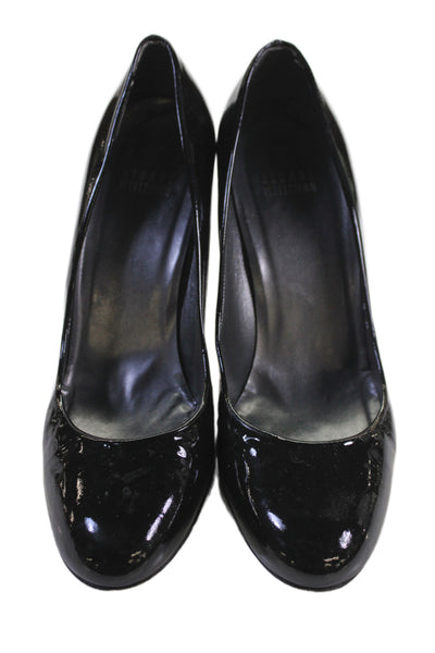 Stuart Weitzman Womens Shiny Leather Block Heels Pumps Shoes Black Size 7.5M