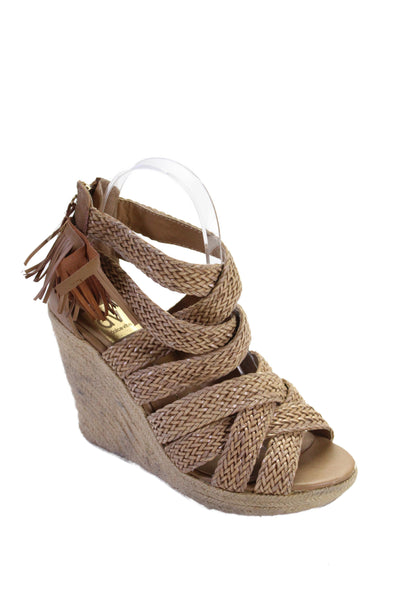 Dolce Vita Womens Woven Leather Wedge Heels Sandals Shoes Brown Size 7.5