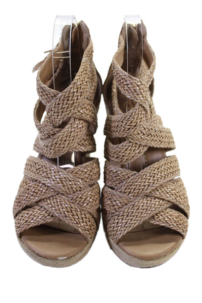 Dolce Vita Womens Woven Leather Wedge Heels Sandals Shoes Brown Size 7.5
