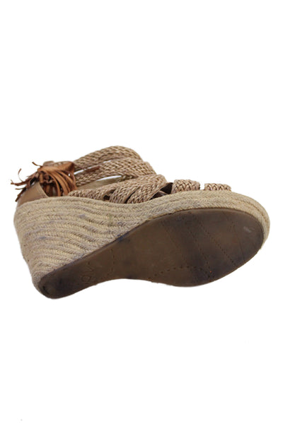 Dolce Vita Womens Woven Leather Wedge Heels Sandals Shoes Brown Size 7.5