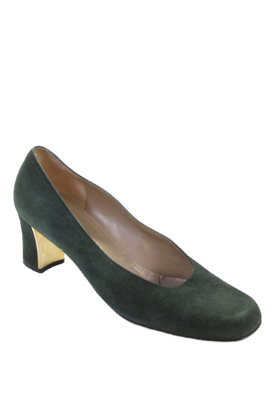 St. John Womens Suede Block High Heels Pumps Shoes Dark Green Size 8.5AA