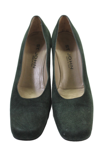 St. John Womens Suede Block High Heels Pumps Shoes Dark Green Size 8.5AA