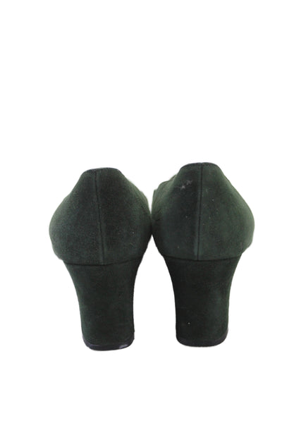 St. John Womens Suede Block High Heels Pumps Shoes Dark Green Size 8.5AA