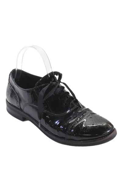 Bueno Womens Shiny Leather Brogue Wingtip Oxford Shoes Black Size 8