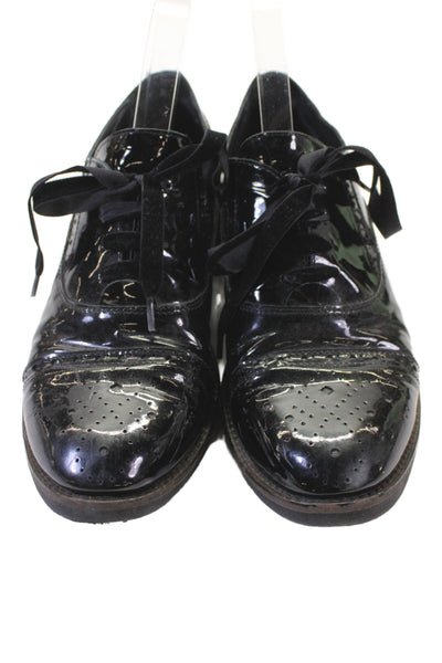 Bueno Womens Shiny Leather Brogue Wingtip Oxford Shoes Black Size 8