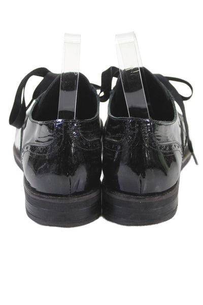 Bueno Womens Shiny Leather Brogue Wingtip Oxford Shoes Black Size 8