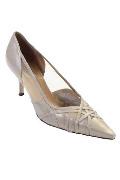 Stuart Weitzman Womens Mesh Trim Pointed Toe Pumps Shoes Gold Size 7