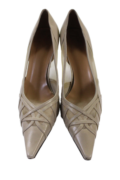 Stuart Weitzman Womens Mesh Trim Pointed Toe Pumps Shoes Gold Size 7