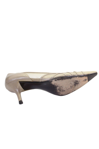 Stuart Weitzman Womens Mesh Trim Pointed Toe Pumps Shoes Gold Size 7