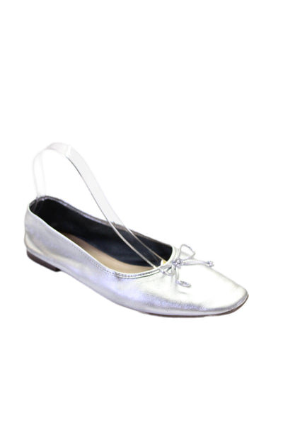Schutz Womens Slip On Metallic Leather Bow Ballet Flats Silver Size 8.5