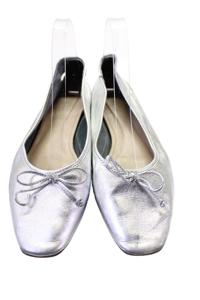 Schutz Womens Slip On Metallic Leather Bow Ballet Flats Silver Size 8.5