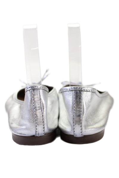 Schutz Womens Slip On Metallic Leather Bow Ballet Flats Silver Size 8.5